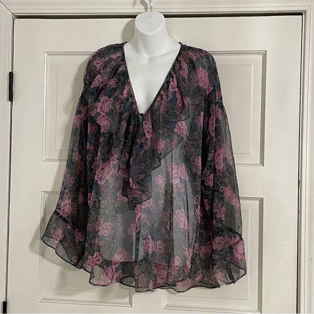 Victorias Secret Vintage Sheer Floral Blouse Gold Label‎